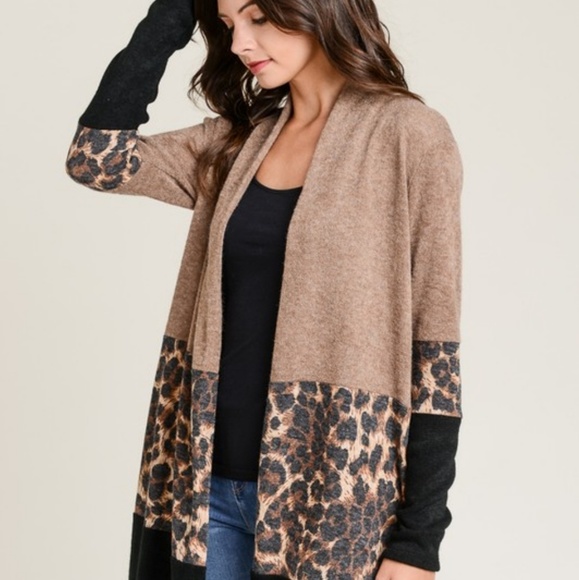 Last 1! Mocha leopard and Black Cardigan S - Picture 4 of 6